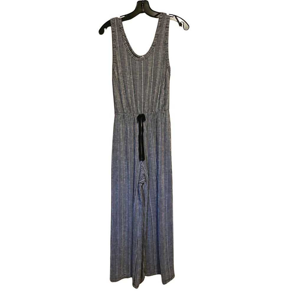 Caution To The Wind Jumpsuit Women Sz M Black White Stripe Romper Sleeveless